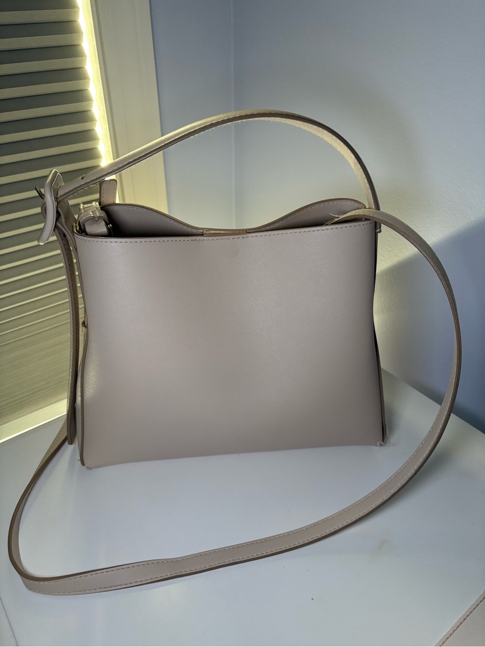 Elegant Neutral Leather Crossbody Bag - Taupe